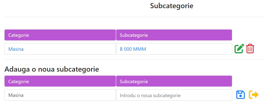 adauga subcategorie